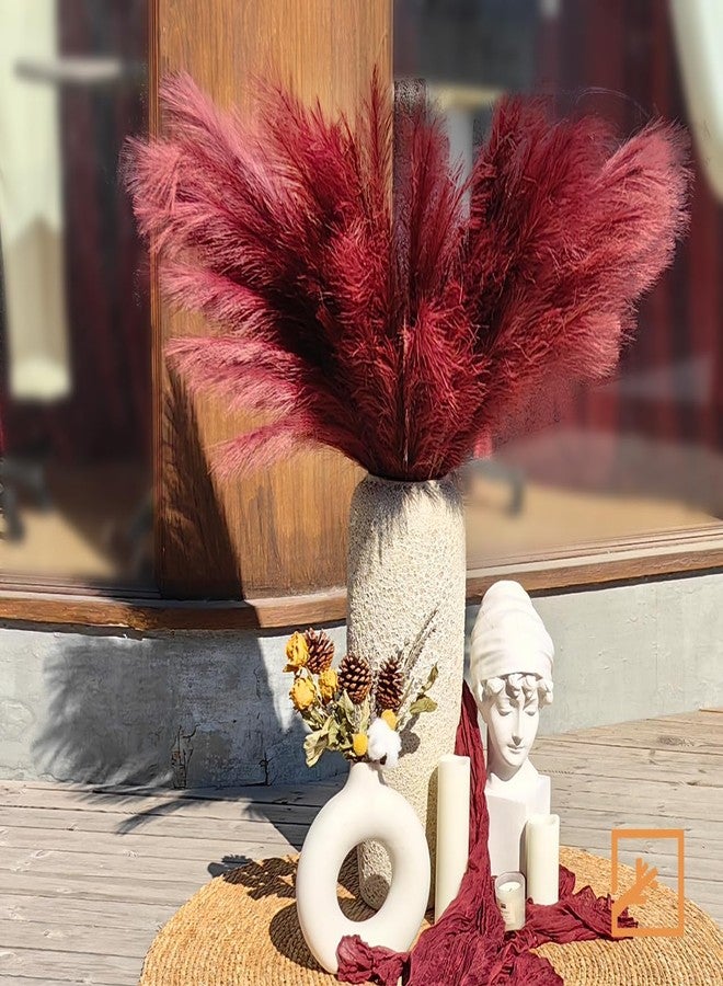 ZIFTY 7-Pcs 38"/3.1FT Faux Pampas Grass Large Tall Fluffy Artificial Fake Flower Boho Decor Bulrush Reed Grass for Vase Filler Farmhouse Home Wedding Decor (Red/Burgundy) - Image 4